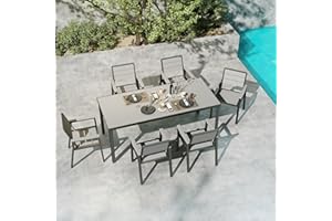 Kingdura 7 Piece Patio Dining Set for 6, HDPE Outdoor Table & Chairs with Umbrella Hole, All-Weather Outdoor Furniture Patio Conversation Set for Lawn Pool Backyard, Grey