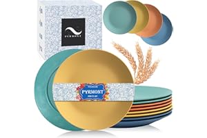 PYRMONT Wheat Straw Plates 10 Inch Dinner Plates Set of 8 - Dishwasher & Microwave Safe Plastic Plates Reusable - Unbreakable Plates for kitchen,camping,appetizer - Multi color