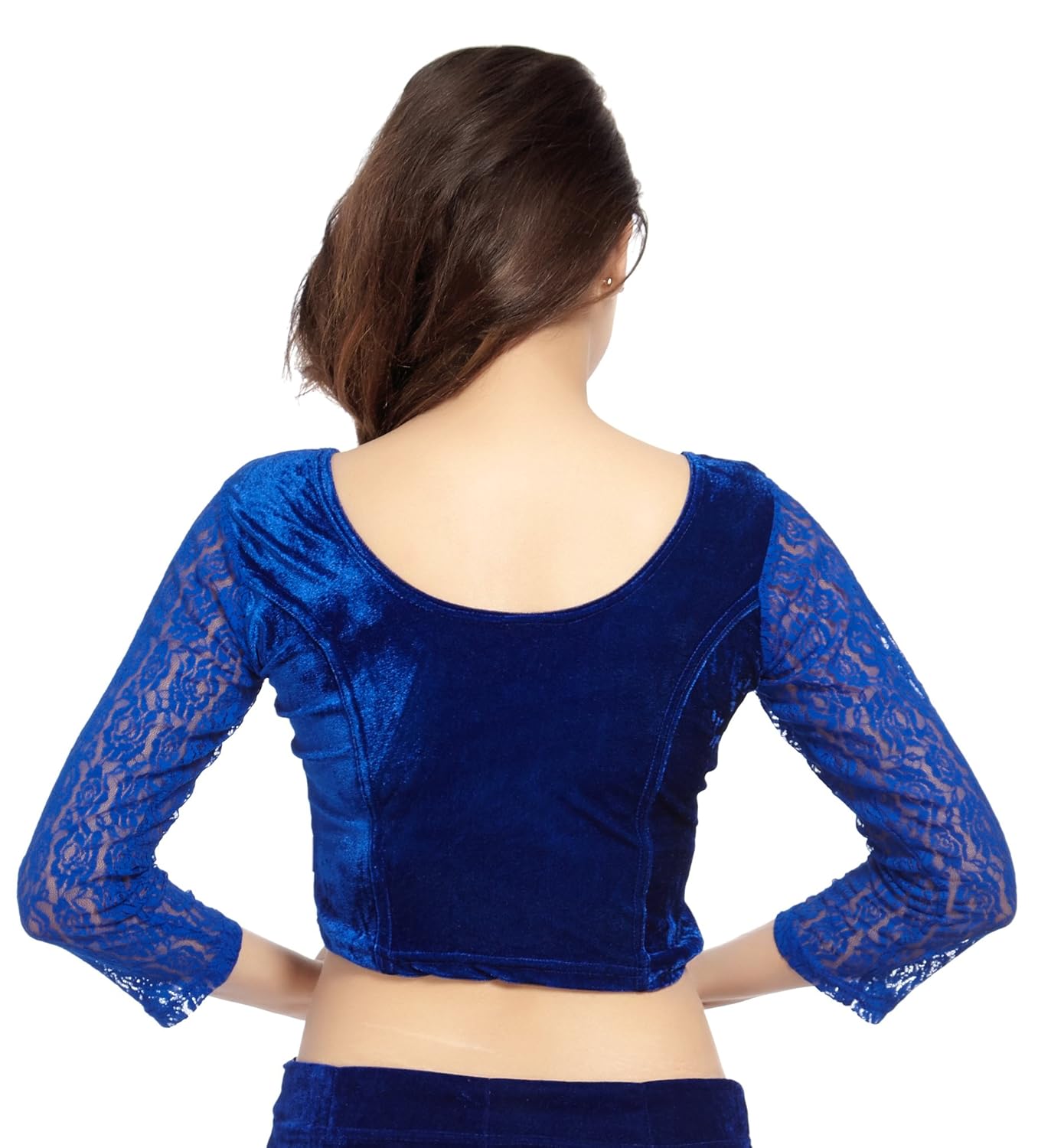 carrel women velvet fabric u round 3/4 sleeves plain blouse