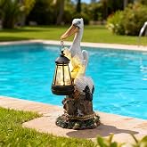 Tuanse 11.4 Inch Pelican Garden Statue with Solar Lantern Ocean Bird Statue Pelican Solar Light for Outside Decor Sculptures Statues Lights for Lawn Decor Unique Ornament Women Mom Gift