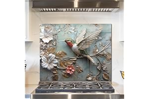 fzxwyishu Tempered Glass Kitchen Backsplash, Stove Back Top Cover, Splashback Tile,Metal three-dimensional hummingbird Kitchen Sink Cover Splash Guard, Home Kitchen Decor (30"x24"(76.2x60.96cm))