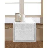 Solino Home Linen Table Runner 72 Inches Long - 100% Pure Linen Soft Grey and White Dining Table Runner 14 x 72 Inch for Spring, Mothers Day - Classic