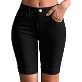 roswear Womens Mid Rise Roll Cuff Bermuda Stretch Denim Jean Shorts