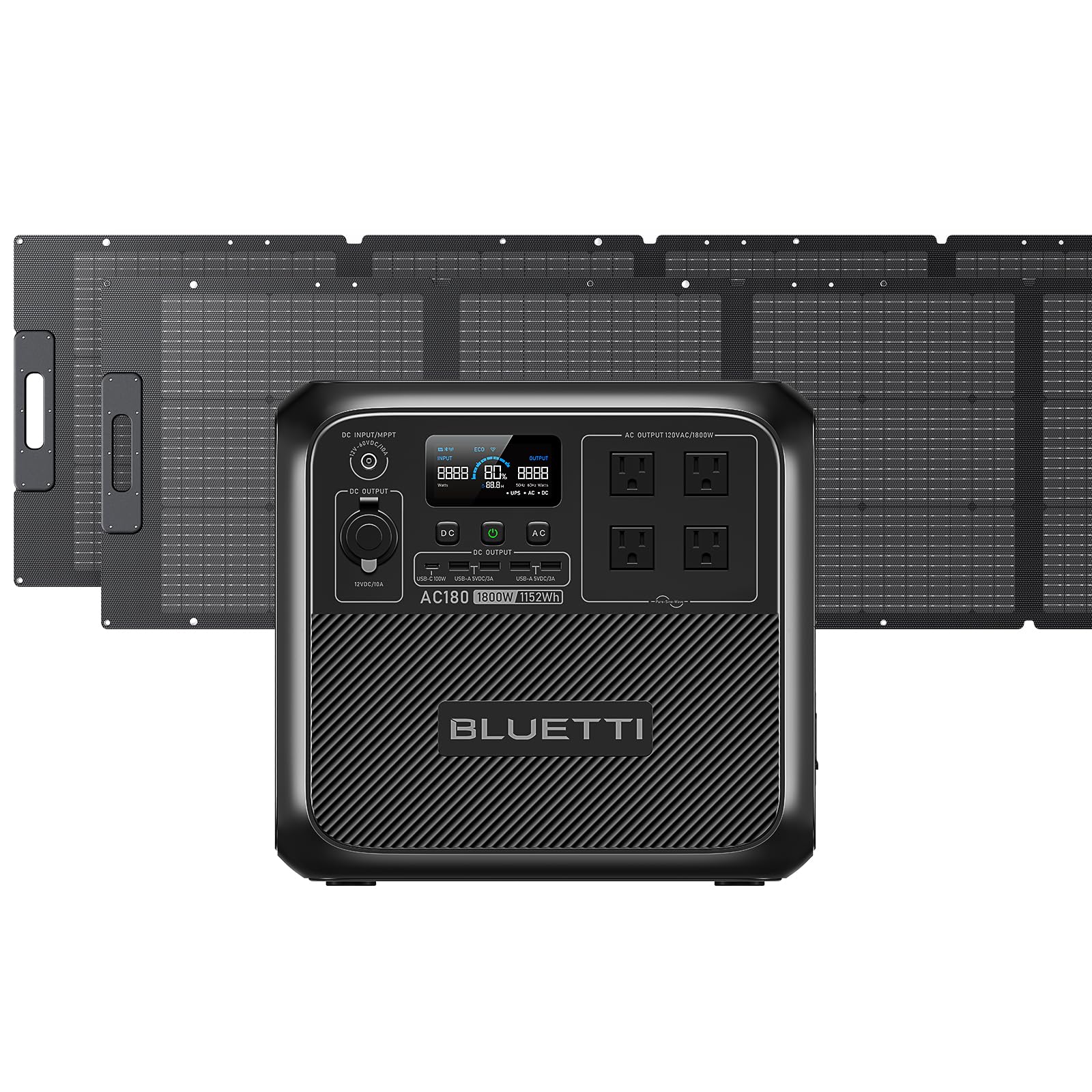 BLUETTI Solar Generator AC180 with 2 200W Solar Panel Included, 1152Wh Portable Power Station w/ 4 1800W (2700W Surge) AC Outlets, LiFePO4 Emergency Power for Camping, Off-grid, Power Outage