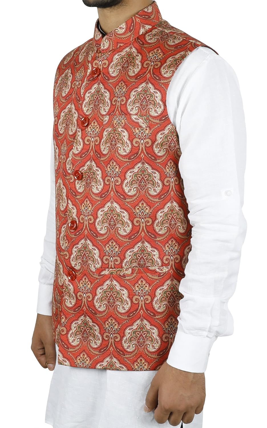 larainbow mens printed bandhgala modi jacket-red