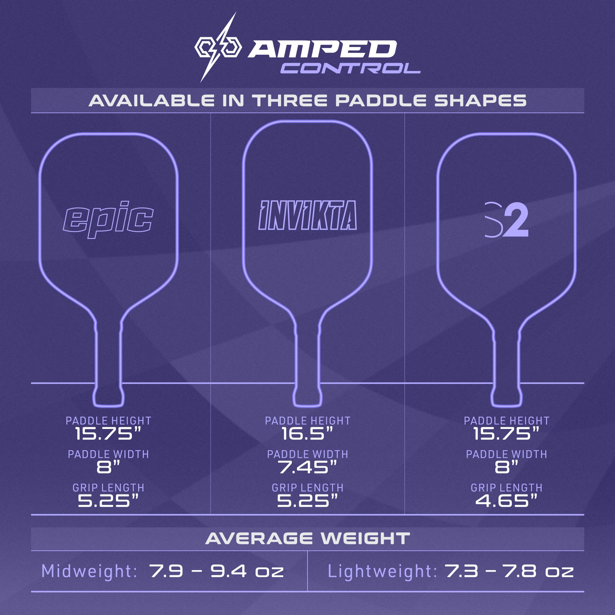 Selkirk Sport Amped Control Pickleball Paddle | Assembled in The USA | Next-Gen FiberFlex+ Face & Ultra Durable Spin Coating | Unrivaled Precision & Control | Invikta Lightweight Purple