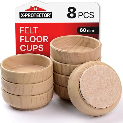 X-Protector Felt Floor Cups Ø60mm 8 pcs – Furniture Felt Castors for Hardwood