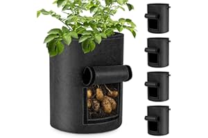 GreatBuddy 4-Pack Potato Grow Bags, 10 Gallon Thick Fabric Pots for Plants, Harvest Windows & Sturdy Handles, Labels Included,Black