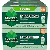 Seventh Generation Tall Kitchen Trash Bags, 13 Gallon, 20 Ct, 6-Pack | 13-gallon tall kitchen trash bags with drawstring closure; 20 bags per pack, 6-pack for everyday household use.
