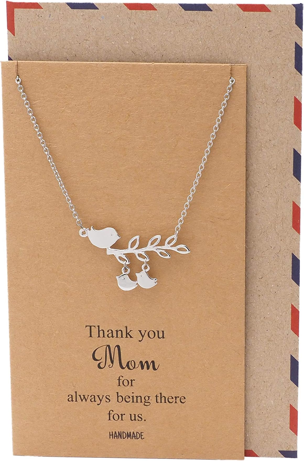 quan jewelryHandmade Mother's Day Gifts, Mom Daughters Necklace Birds Pendant, Necklaces for Women, Presents for Mama, Grandma, Stepmom, Appreciation Birthday Card, 16-in to 18-in