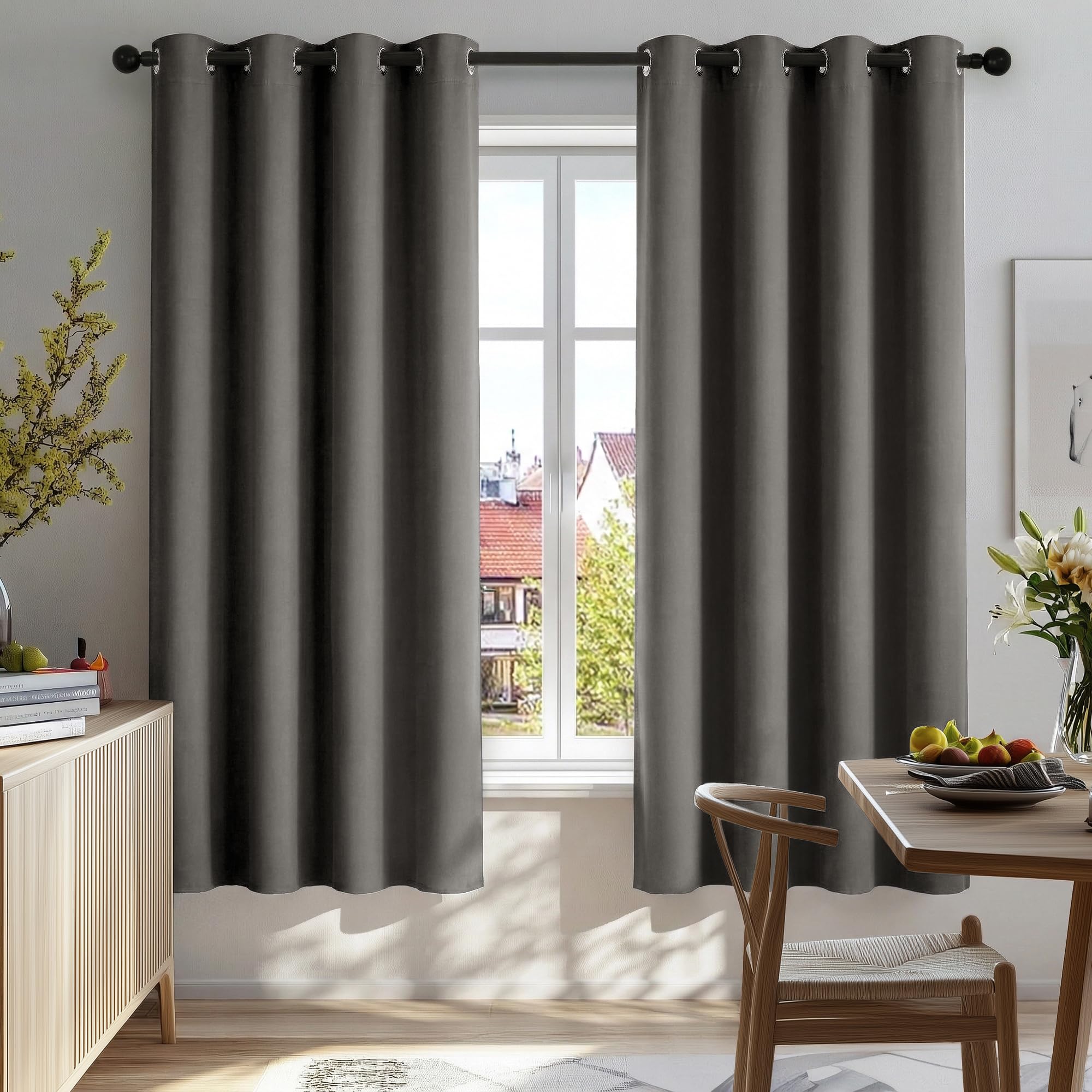 Deconovo Window Treatments Thermal Insulated Eyelet Curtains Blackout Curtains for Bedroom Light Grey 42 x 63 Inch 2 Panels
