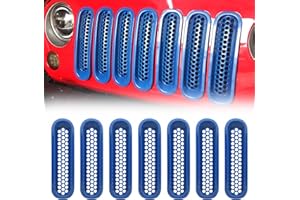 JINCHEN Grill Mesh Inserts Fit for 2007-2017 Jeep Wrangler, 7PCS Front Grille Guard Cover Trim Compatible with Jeep Wrangler 2-Door & 4-Door JK JKU Unlimited Exterior Accessories (Blue)