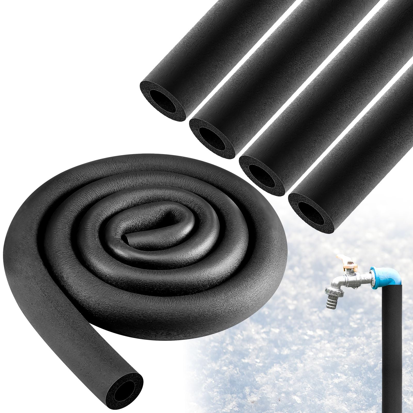 Photo 1 of Pangda 4 Pcs 6 ft Pipe Insulation Foam Tube 3/4 Inch ID Foam Tubing Black Cover Heat Preservation for Outdoor Water Pipe Insulation,AC Unit, Guitar Stands, Exercise Machine Handle and Roof Rack