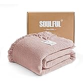 SOULFUL Muslin Throw Blanket with Tassels - Soft Queen Cotton Throw Blanket for Couch or Bed, Lightweight and Breathable Gauze for All Seasons, LightChampagne, 90" x 90"