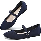 Obtaom Mary Jane Flat Shoes Round Toe Ballet Flats for Women Dressy Fabric Business Flats Comfortable Classic Strap Flats for Office