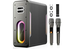 Myscenetang Portable Karaoke Machine with 2 Wireless Microphones Bluetooth Karaoke Machine for Adults Kids DSP Chip Karaoke Speaker with LED Lights Supports TWS TF Card USB AUX in