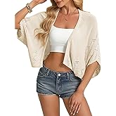 GRACE KARIN Womens Summer Crochet Cardigans, Short Sleeve Cropped Bolero Shrug, Lightweight Open Front Sweater Outwear