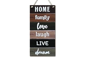CARISPIBET Home, Family, Love, Laugh, Live, Dream | Hanging Wall Sign Rustic Decoration 6" x 12"