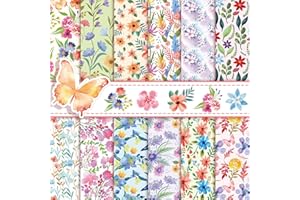 Konsait 24 Sheets Spring Floral Scrapbook Paper 12x12, Double Sided Flower Pattern Paper Spring Decorative Papers Floral Card