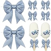 LIZLOVESS Dusty Blue Bows with Twist Ties 3.5 Inch Pre-Tied Double Satin Ribbon Bows for Gift Wrapping, Crafts, Wedding Decor, Treat Bags, Candy Apple, Christmas, Party Favors, Baby Shower (24 Pack)