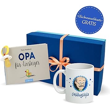 MyOma Opa Geschenk * Opa Geschenkset mit Opa für Einsteiger Buch, Schnuller und Opa Tasse in Geschenkbox + GRATIS Karte * Opa Geschenk für werdenden Opa (Opa Loading) - Opa Werden Geschenk