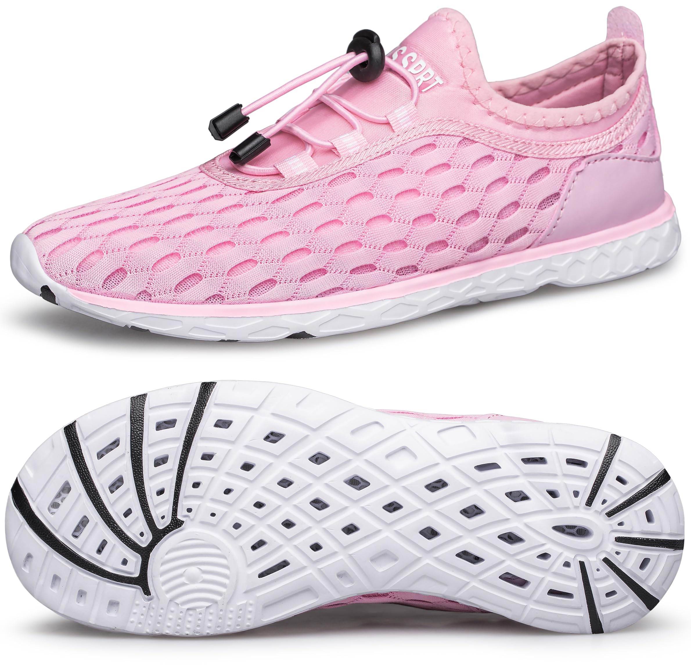 DOUSSPRT Women's Water Shoes Quick Drying Sports Aqua Shoes Pink/White Size 5.5 Image
