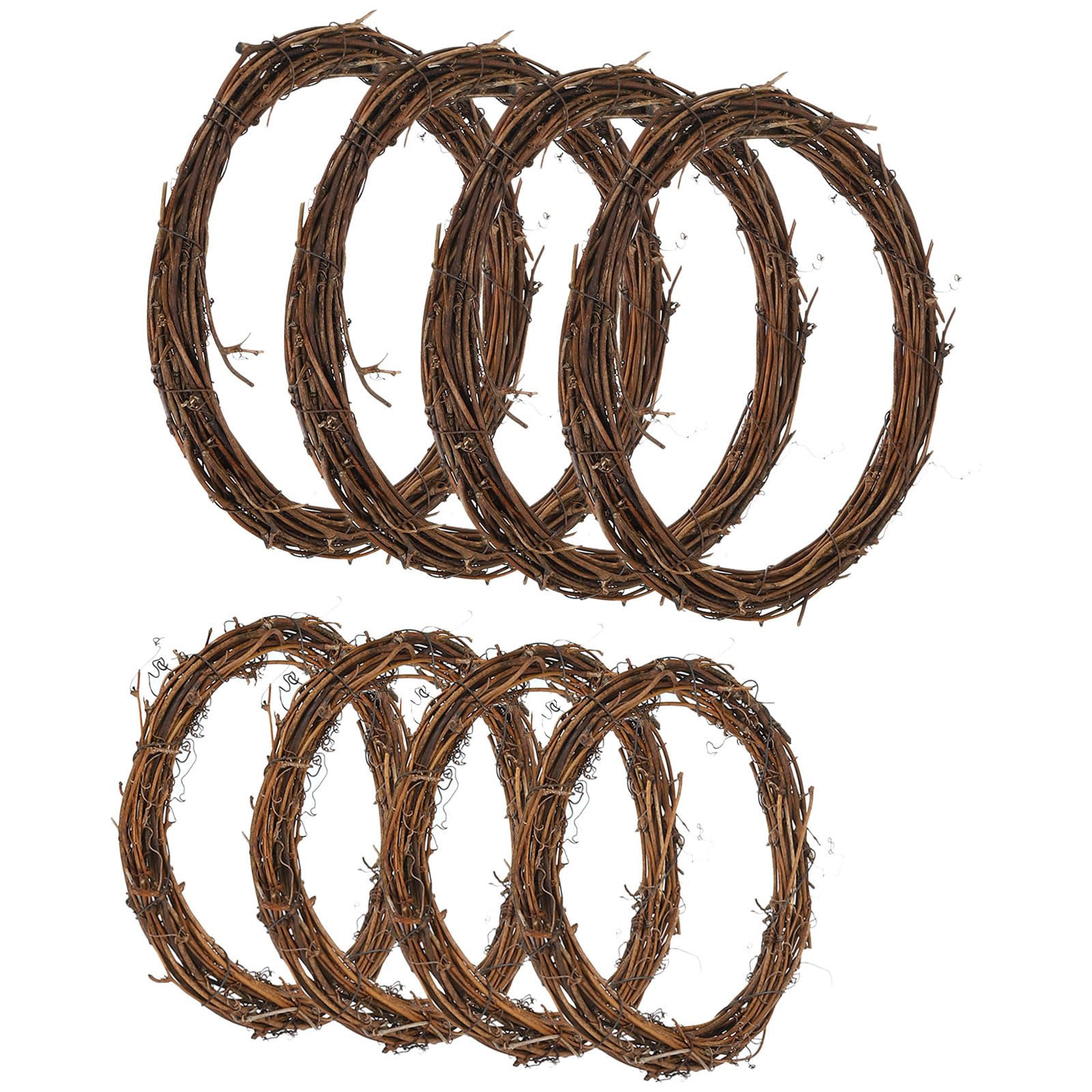 PATIKIL 6 Inch/8 Inch Rattan Wreath, 8Pcs Christmas Round Natural Vine Branch Wreath Garland Floral Ring Hoop for Door Window Hanging Decorations, Brown