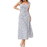 Parthea Women's Floral Midi Dress Flutter Sleeve Smocked A Line Long Flowy Casual Boho Party Going Out Maxi Dresses