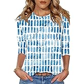 LOMON 3/4 Length Sleeve Womens Tops Spring Summer Fashion 2026 Tops Crew Neck Pleated Shirts Tunic Top Loose Fit