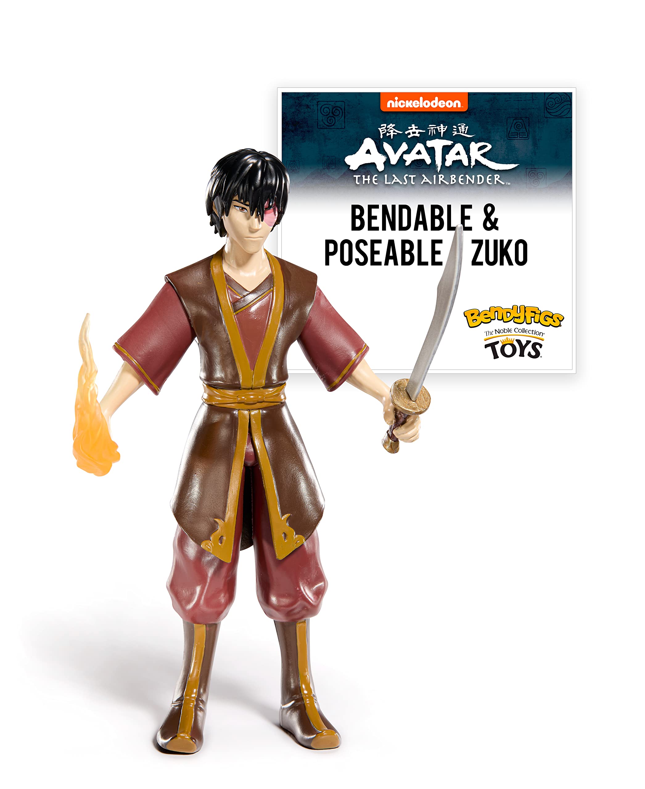 BendyFigs The Noble Collection Avatar Zuko - Noble Toys 19cm Bendable Posable Collectible Doll Figure With Stand and Mini Accessory