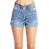 Cello Jeans Women's Juniors High Rise Paperbag Denim Shorts