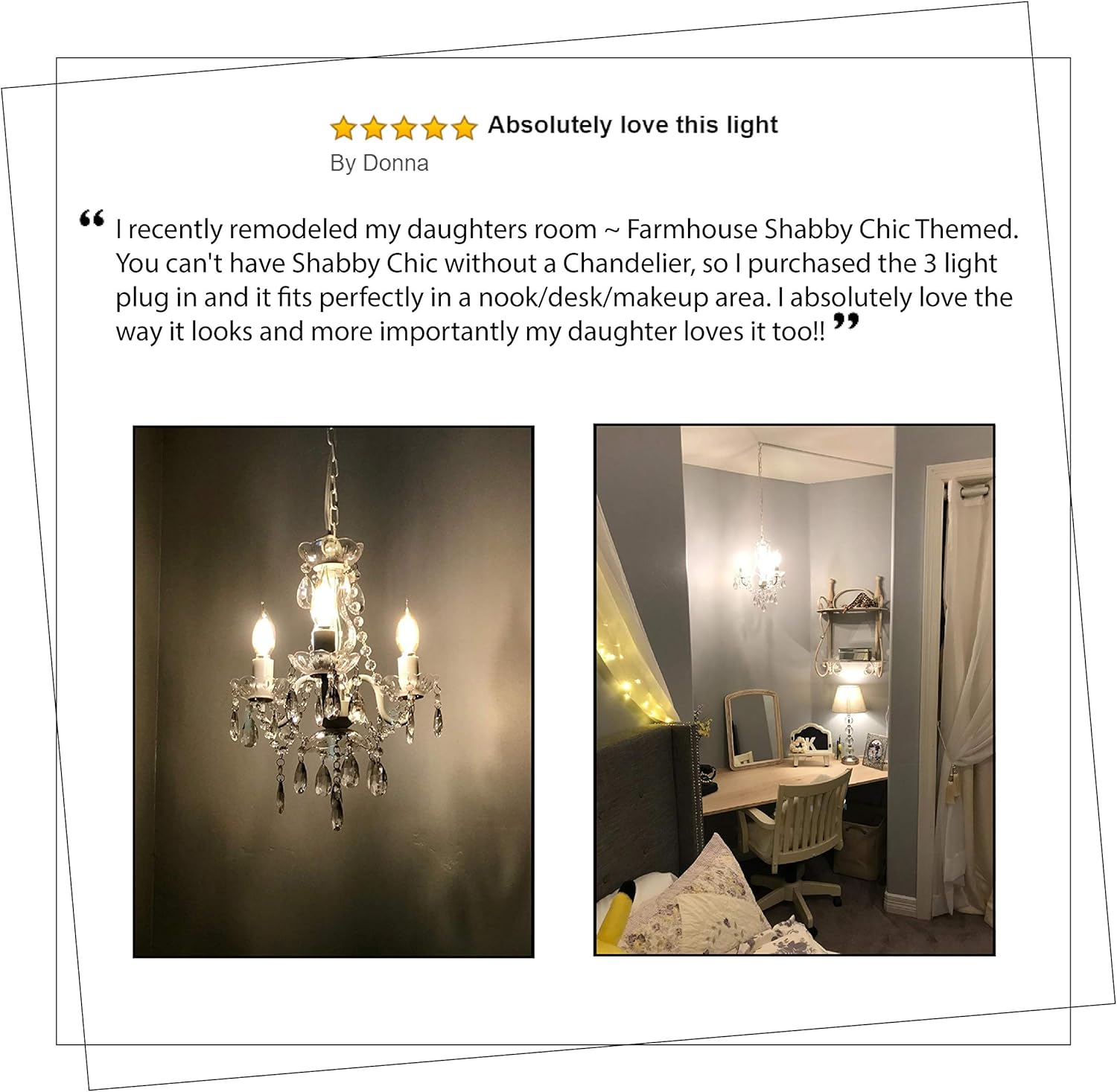 The Original 3 Light Crystal White Plug-in Gypsy Chandelier for H17" W12", White Metal Frame with Clear Acrylic Crystals (Better Than Glass) - - 
