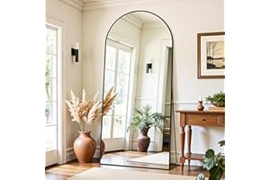 LadyNow Full Length Mirror, 71"x32" Oversized Floor Mirror Freestanding, Full Body Mirror Floor Standing Mirrors with Stand, Hanging Mounted Mirrors for Bedroom Living Room, Black, Arched Style