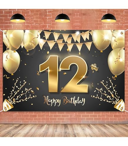 PAKBOOM Happy 12th Birthday Banner Backdrop – 4x6 Ft Black & Gold Party Decor For Boys, Photo Booth Background - View #11