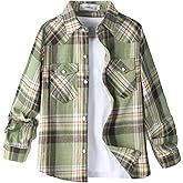 Aimehonpe Boys Girls Flannel Plaid Shirts Long Sleeve Spring Buffalo Western Button Down Shirt Vintage Lightweight