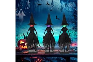 KOITHE Halloween Decorations Indoor, Set of 3 Primitive Witch with Hats, Spooky Halloween Witch Figurines with 3 LED Colors for Mantel, Shelf & Tabletop Decor Collectible Figurines