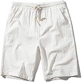 SIR7 Men's Linen Casual Classic Fit 11 Inch Inseam Elastic Waist Shorts with Drawstring