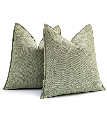 Home Brilliant Square Sage Green Spring Pillow Covers 18x18 Soft Striped Corduroy Solid Plush Throw Pillows For Couch Sofa Bench Living Room Decor, Set Of 2, 18 X 18 Inch, Light