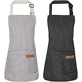 XLSXEXCL 2 Pack Stripes Kids Apron, Kids Cooking Aprons with 2 Pockets, Cute Aprons for Cooking for Boys and Girls