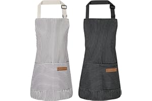 XLSXEXCL 2 Pack Stripes Kids ApronKids Cooking Aprons with 2 PocketsCute Aprons for Cooking for Boys and Girls