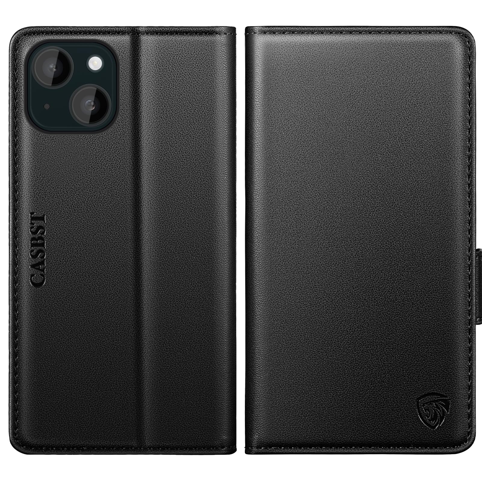 CASBST for iPhone 13 Case, Kickstand Flip Leather Wallet Book Case with Card Slots Shockproof Magnetic Closure Protective Phone Case Cover Compatible with iPhone 13 - Black