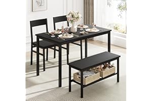 Attracoast Kitchen Table and 2 Chairs for 4 with Bench, 4 Piece Dining Table Set for Small Space, Apartment,Black
