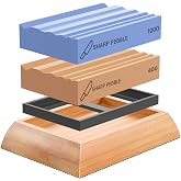 Sharp Pebble Grooved Sharpening Stones for Wood Carving Tools &amp; Gouges | Grit 400 &amp; 1000 Whetstone Sharpener- Multiple Grooves Match Contoured Chisels &amp; Gouges with Non-Slip Bamboo Base
