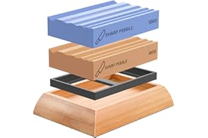 Sharp Pebble Sharpening Stones for Wood Carving Tools-Two Whetstones Grit 400 & 1000 Gouge Sharpener- Waterstone Sharpening System for Wood Carving Knives & Chisels with Non-Slip Bamboo Base