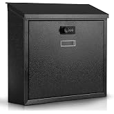 xydled Mail Boxes with Combination Lock,Locking Mailbox Wall Mounted, Black | Security Metal Mailbox Drop Box, Modern Large Capacity,Steel Cover Metal Postbox for House Home Outside,14.2''x4''x12.6''