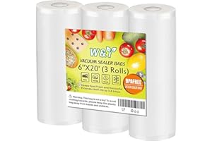 W&Y Vacuum Sealer Bags - 6" x 20' (3 Rolls), Reusable & Sous Vide, Commercial Grade, Embossed Texture, BPA-Free, Food Saver V