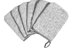 PHOGARY 6 Grey Bath Mitts Washcloths, Small Hand Towels with Hanging Loop, 5"x8" Super Absorbent Soft Coral Fleece Face Towels Kids Teens Adult Body Facial Cloths Machine Washable Cloth for Showering