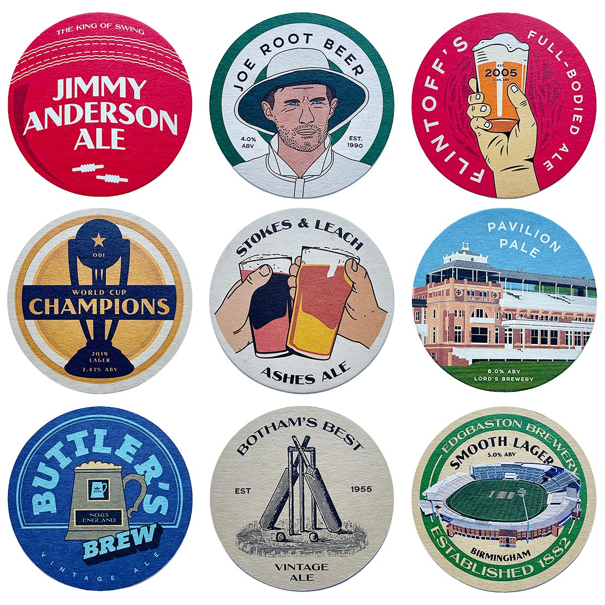 England Cricket Beer Mats x9