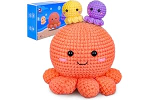 Crochetta Crochet Kit for Beginners, Amigurumi Crocheting Animals Kits w Step-by-Step Video Tutorials, Knitting Starter Pack for Adults and Kids, Jumbo 3 Nestable Octopus Familly (40%+ Yarn Content)