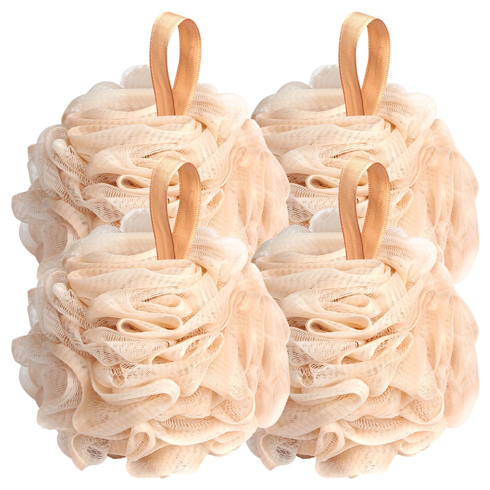 Photo 1 of Fishent Loofah Bath Sponge Shower Loofahs, 4 Pack Soft Loofa Exfoliating Body Scrubber Mesh Shower Puff Pouf Ball Luffa for Men and Women(50g/pcs)